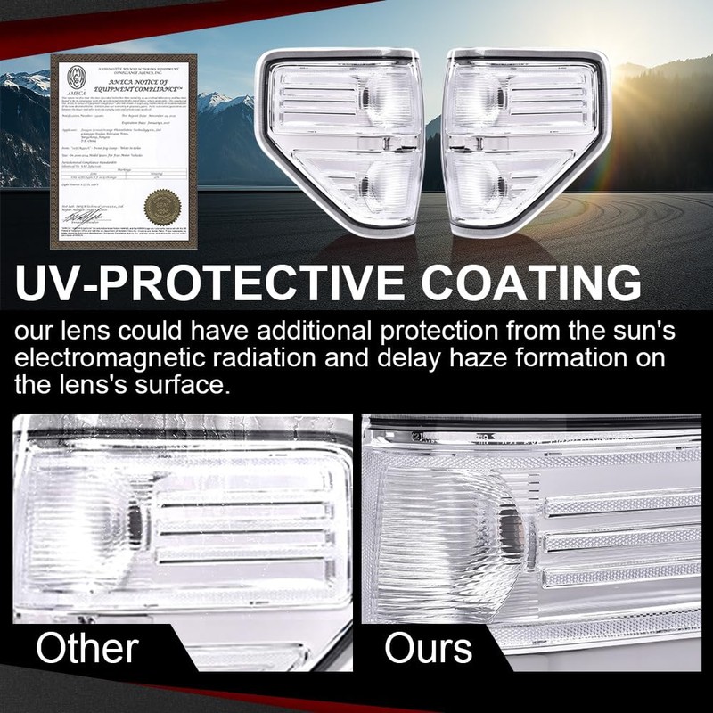 Chrome Trim Halogen Tail Lights Replacement Set Compatible with 2009-2014