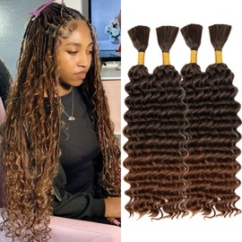 Braiding Hair 300g 4 Bundles/Pack 22 Inch Deep Wave Bohemian Braids for Curly Braiding Hair No Weft Natural Color, Boho Braids Hair Water Wave（T30#）