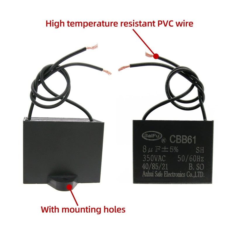 AKZYTUE CBB61 Capacitor 8uf 350V AC Ceiling Fan 2 Wire