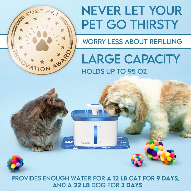 Veken Innovation Award Winner 95oz/2.8L Pet Fountain, Automatic Cat Water