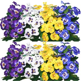 QIANYUN Fake Flowers- 24 Bundles Faux Plastic Purple Flowers for Home Wedding Kitchen Garden Table Centerpieces Indoor Outdoor Decor (Four Mixed Colors)