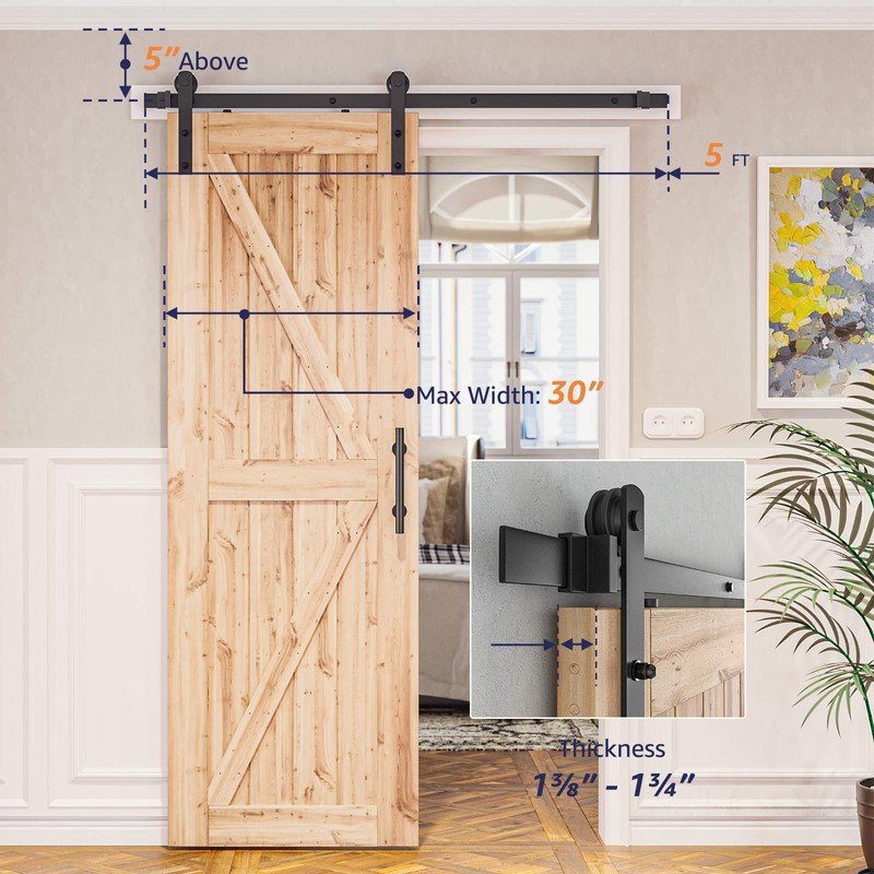 SMARTSTANDARD 5ft Barn Door Hardware Kit, Sliding Door Hardware, Heavy