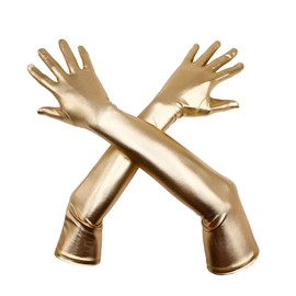 Aniler Men's and Women's 22'' Length Shiny Metallic Party Costume Long Gloves-Long Wet Look Gloves (One Size, Gold)