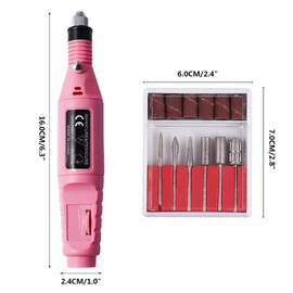 Lima de Uñas Eléctrica de Profesional de Pulidor - Kit de Taladro para Uñas 6 PCS Puntas y Lijas, para Manicura y Pedicura, Drill para Uñas Ajustable y Portátil (Rosado)
