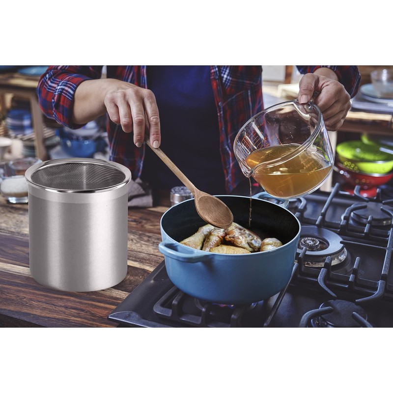Oggi Stainless Steel Jumbo Grease Container with Removable Strainer and