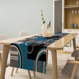 Modern Geometric Table Runner Abstract Teal Black Gray White Minimalist Contemporary Geometry Circle Swirls Dinner Runner for Kitchen Dining Holiday Party Decor 13x60in