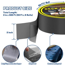 VUAOHIY Joist Tape for Decking 2'' x 50', Weather Resistance Deck Joist Tape 2 Inch, Anti-Corrosion and Waterproof Buylt Tape, Self Adhesive Tapes for Wood Decks Beams Roof (6 Rolls)