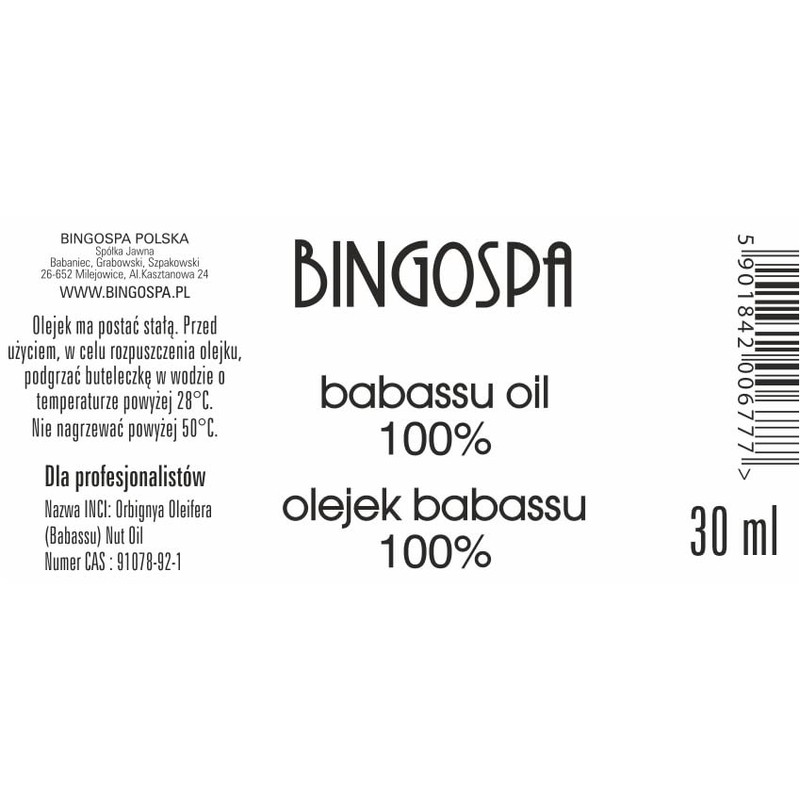 BINGOSPA Anti-Ageing Anti-Cellulite Babassu Oil for Skin Regeneration, Skin Moisturising,
