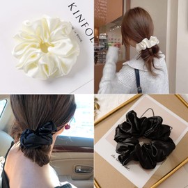 Pack of 6 Massive Silk Scrunchies, Oversized Scrunchies for Thick Hair, Satin Scrunchies, Hair Bobbles for Women (Black/White/Navy Blue/Pink/Brown/Khaki)