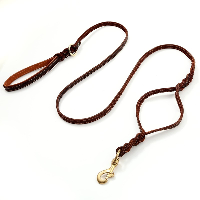 Guiding Star Double Handle Leather Dog Leash 6ft, Heavy Duty
