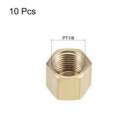 sourcing map Brass Cap PT1/8 Female Pipe Fitting Hexagonal Compression Shut-Off Valve Connection 11 x 11 mm Pack of 10