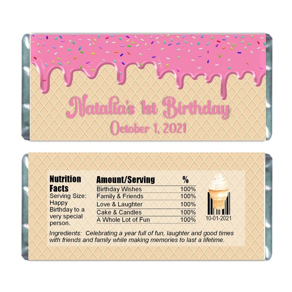 Ice Cream Party Candy Bar Wrappers, Personalized Birthday Favor, Custom