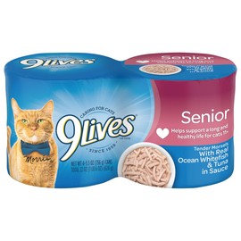 9Lives Wet Senior Cat Food, Tender Morsels with Real Ocean Whitefish & Tuna in Sauce, 5.5 Ounce Can (Pack of 4)