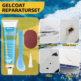 Miioto Gel Coat for Boats,Gelcoat Reparatur Spachtel, Gelcoat Reparaturset, Gelcoat Repair Kit für Schnelle Reparatur von Kratzern, Absplitterungen und Rissen, Fiberglas-Reparatur-Set für Boote