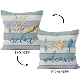 HIWX Coastal Throw Pillows,Coastal Pillow Covers,Nautical Beach Decorative Throw Pillow Cover,Nautical Pillows,Nautical Beach House Bed Room Decor 18 x 18 Inch Reversible Pillowcase (Blue6