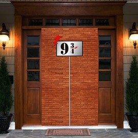 Egooesam 9 and 3/4 Cross Station Sign Brick Wall Background Wizard Party Wall Decoration Brown Brick Wall Banner Door Curtains for Magic School Birthday, Secret Passage to Wizard Party