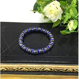 Helena Rose Bracelet - Black Tourmaline Gemstones with Sparkling Blue Rhinestone Crystals - Spiritual Bangle for Men & Women - with Jewellery Gift Box