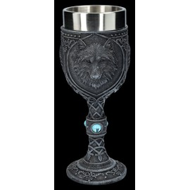 Figuren Shop GmbH Gothic goblet - night wolf with blue gemstones | hand painted fantasy