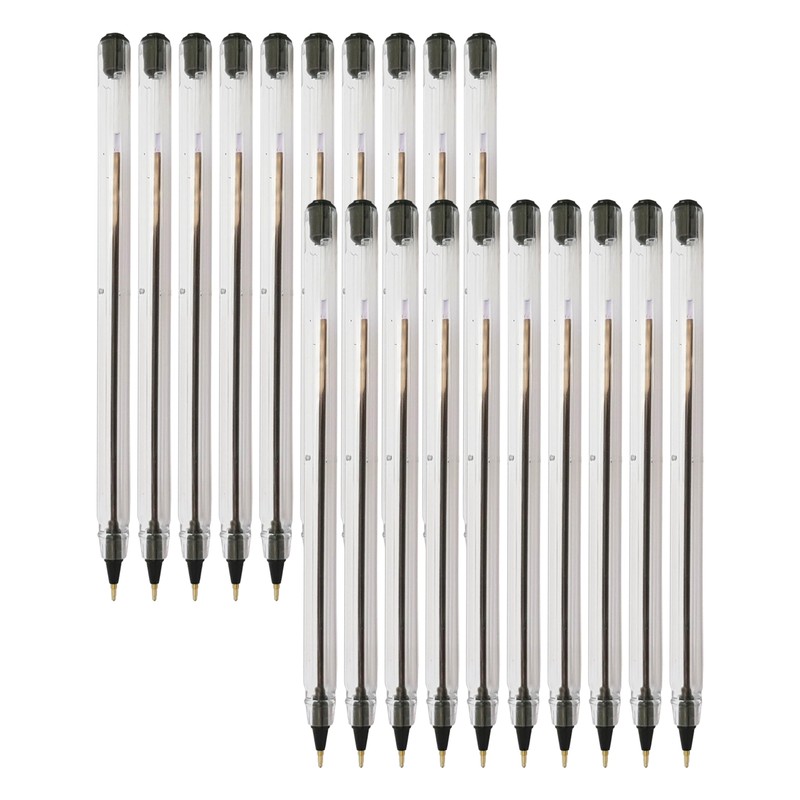 Slim Ballpoint Pens, BLACK, Pack of 20, Fine Point (0.7mm),