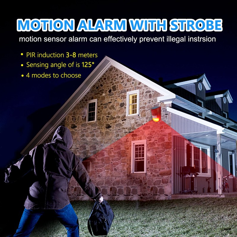 ChunHee Solar Sound & Light Alarm Outdoor Motion Sensor 129db