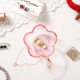 Pink Flower Jewelry Dish Glass Ring Dish Jewelry Tray Cute Vanity Organiser Room Decor Aesthetic Nightstand Bathroom Decor Trinket Dish Ring Holder Dish Jewellery Tray Valentine's Gifts for Women