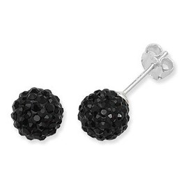 8MM BLACK Disco Ball Bling Style Sterling Silver Stud Earrings - Austrian Crystal Earrings
