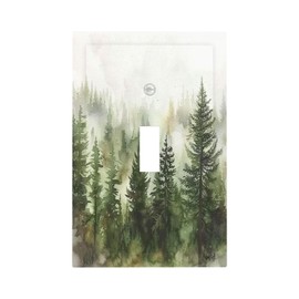 Nadoabtm Decorative Light Switch Cover Green Forest Watercolor Painting Foggy Pine 1 Gang Single Toggle Device Electrical Faceplate Switchplates Decorator Outlet Wall Plate for Bedroom living Room