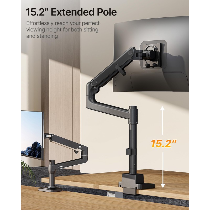 monTEK Ultrawide Monitor Arm Max 57",Height Adjustable 8.1"-25.5",Black