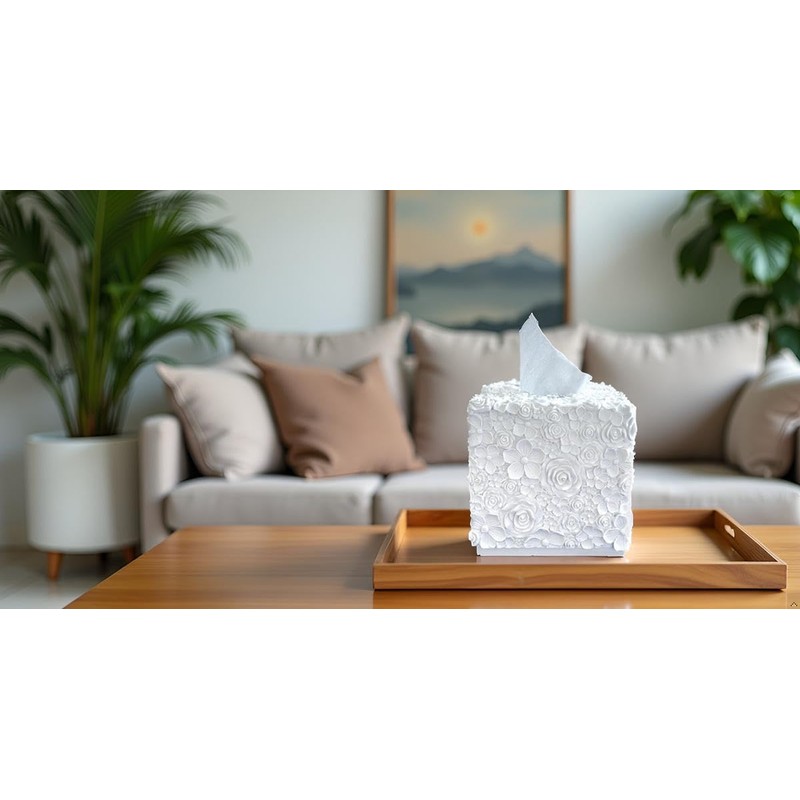 Huitony Square Tissue Box Cover Decorative Kleenex Box Holder for