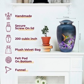 Trupoint Memorials - Urns for Human Ashes Adult Female, Burial Urns, Decorative Urns, Funeral Urns, Cremation Urns for Women and Men - Grey, Hummingbird, Large