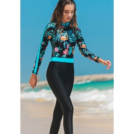 Akaeys Women's Full Body Swimsuit Rash Guard One Piece Long Sleeve Long Leg Swimwear with UV Sun Protection, Blue-forest, Large
