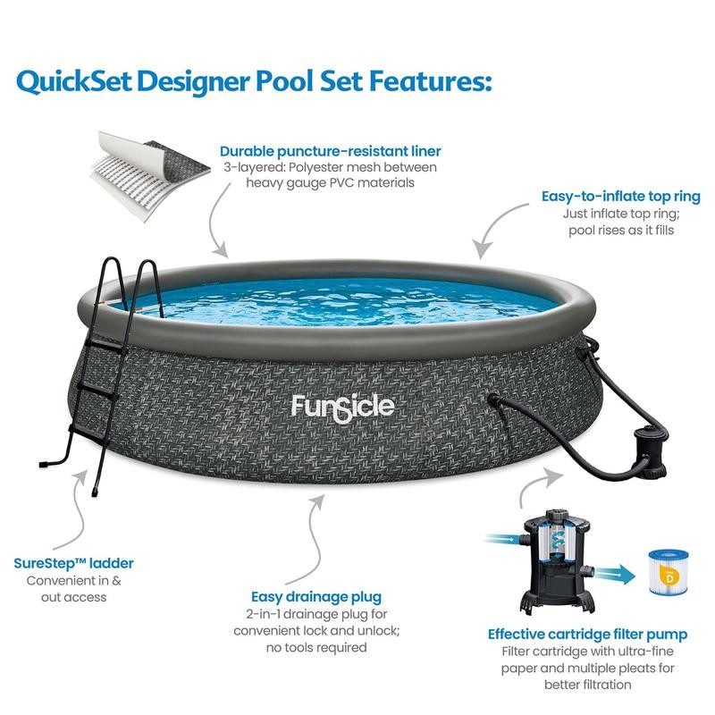 Funsicle QuickSet Ring Top Above Ground Swimming Pool, Herringbone -