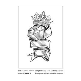 kobench Cool Temporary Tattoos,Diamond With Crown - K12 Design,Waterproof,Easy-to-Apply,Long Lasting 1-2 Weeks, Plant-Based,Diamond Tattoos