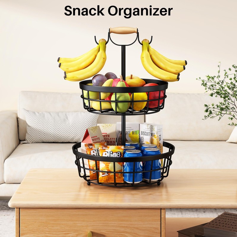 SAYZH 2-Tier Fruit Basket Bowl Vegetable Storage with Dual Banana