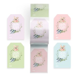 Mobiusea Creation 100-Pack Pastel Easter Tags & Stickers | 3 x 2 Inch | Happy Easter Gift Tags & Labels