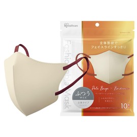 Iris Ohyama RN-FA10SUF Fashionable MASK 3D, Regular Size, Pack of 10, Pale Beige x Bordeaux