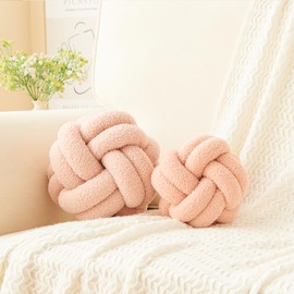 Lokaluo Knot Pillows Ball Throw Pillows 2 Cord Aesthetic Round Cute Plush Pillows Home Decor,woolpink 8inch