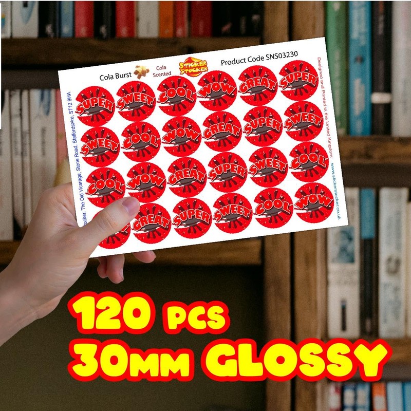 120 Cola Burst Praise Words Scented 30mm Reward Stickers for