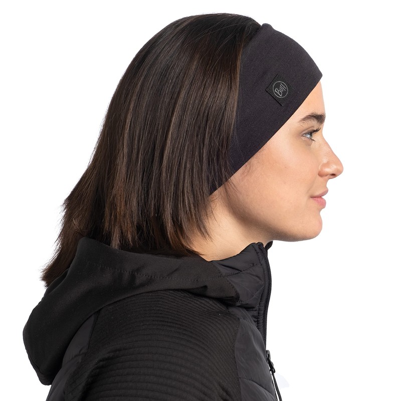 Buff Merino Wide Unisex Adult Headband Solid Black
