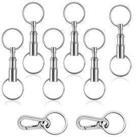 Norhogo 6 pieces key rings with quick release, removable key rings with double key ring, metal coupling key ring for pulling apart for convenient accessories, silver