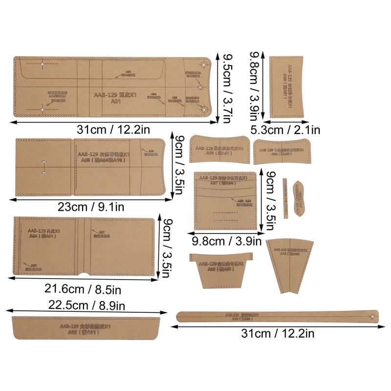 13Pcs Acrylic Template DIY HandMade Short Wallet Leather Pattern Mold