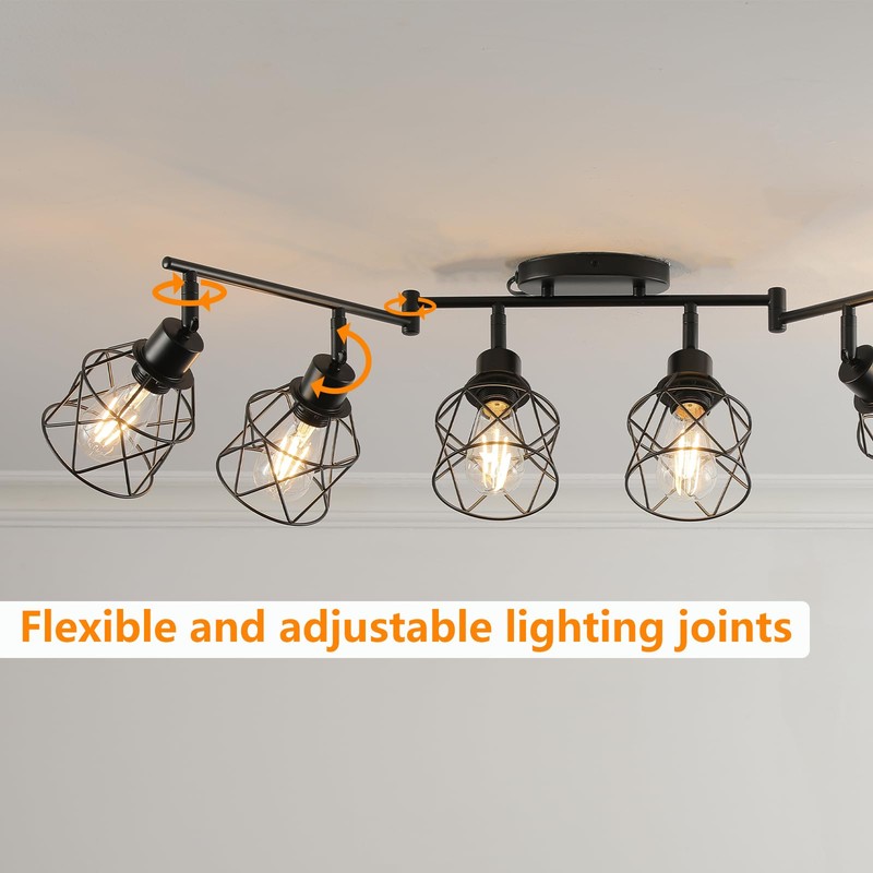 vivihobb Dimmable 6 Light Plug in Ceiling Light,Black Plug in