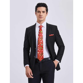 HISDERN Christmas Ties for Men Red Xmas Festival Tie and Pocket Square Cufflinks Holiday Season Party Santa Funny Neckties Handkerchief with Box