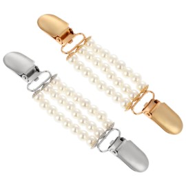 Pack of 2 Cardigan Clip Beads Pullover Scarf Clips Clips for Clothing Vintage Cardigan Clip Pullover Clips Clothes Clips for Back Strap Tensioner Clip for Attaching for Women and Girls Gold, Silver,