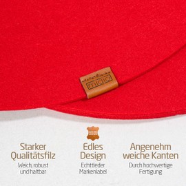 Miqio® Felt and Leather Design Place Mats (Round) – Set with 4 Washable Premium Placemats 37 cm and 4 Drinks Coasters