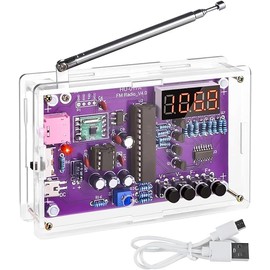 FM Radio Kits, DIY Electronic Soldering Kit, Radio Module, FM 87-108 MHz Soldering Exercise Kit, Wireless Receiver for Learning and Teaching, with Acrylic Housing (Purple Acrylic Shell)