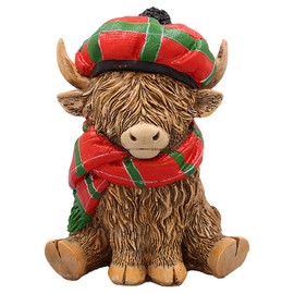 Lesser & Pavey Happy Highland Highland Cow Scarf Tartan Statues for Home Decoration Ideal Ornament Friendship Gift for Men and Women Beautiful Table Decoration and