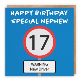 Hunts England - Nephew 17th Birthday Card - Happy Birthday - Special Nephew - Warning New Driver - Road Sign Collection - Brown Envelope