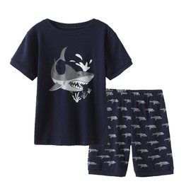 MyFav Big Boys Pajamas 2 Piece Short PJS Cute Cartoon Sleepwear Navy, 10Y