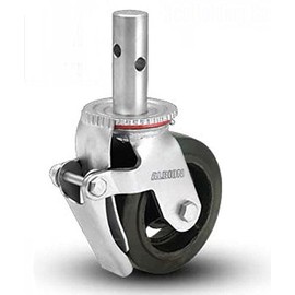 Albion 14MR08201SSSC 8" Diameter Rubber on Iron Core Wheel Scaffolding Swivel Stem Caster with Total Lock Brake, Roller Bearing, 3-7/8" Stem Length, 600 lb. Capacity